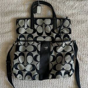 Coach signature stripe fold over tote